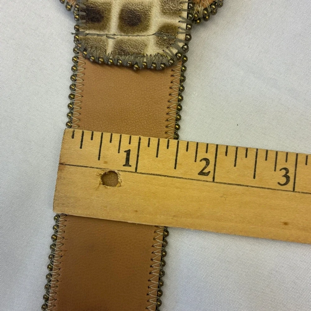 Kemestry Alligator Embossed Leather Belt Womens Large Olive‎ Tan USA